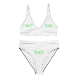 Recycled high-waisted bikini "SUN, FUN, REPEAT"