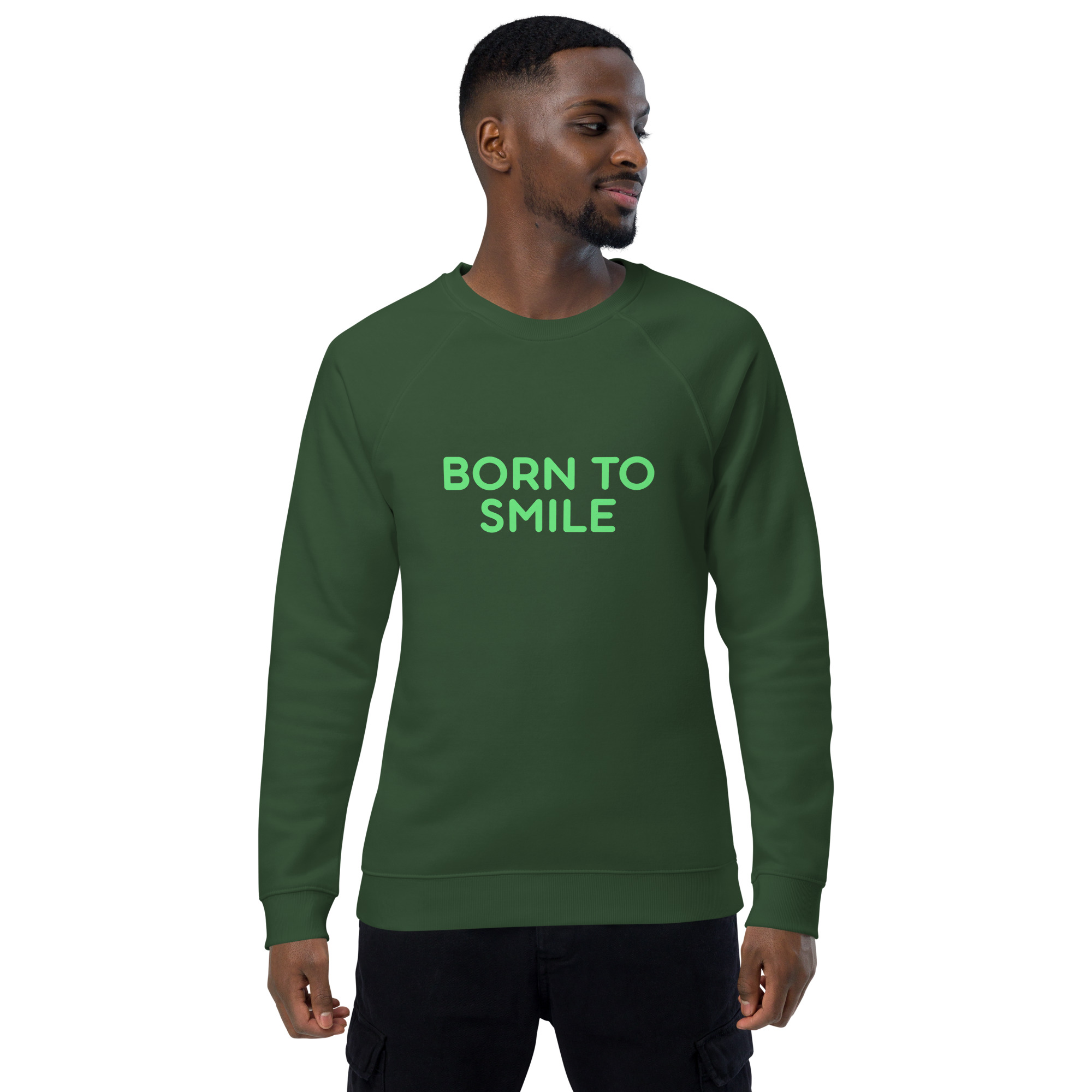 Unisex organic raglan sweatshirt "BORN TO SMILE" - Image 10