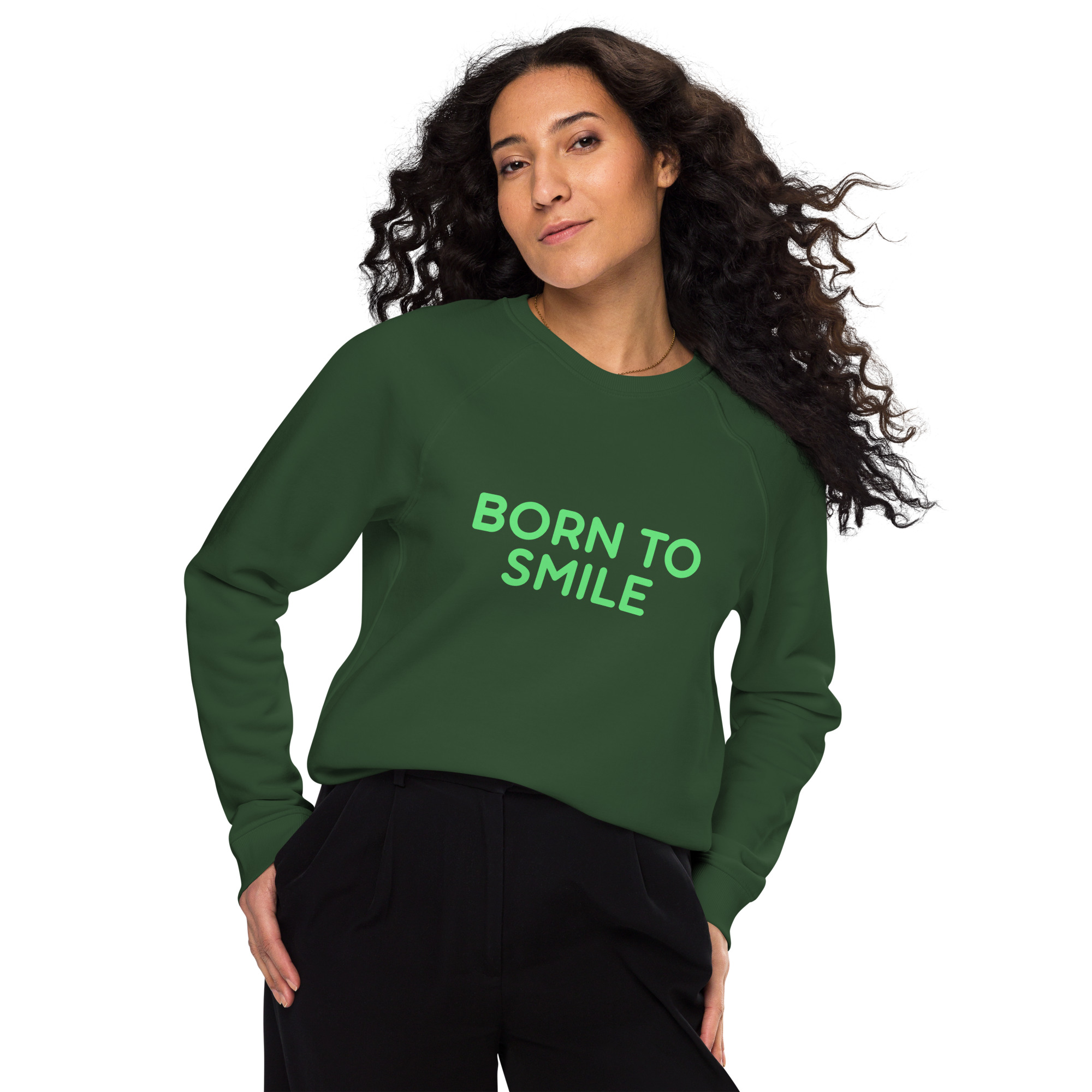 Unisex organic raglan sweatshirt "BORN TO SMILE" - Image 16