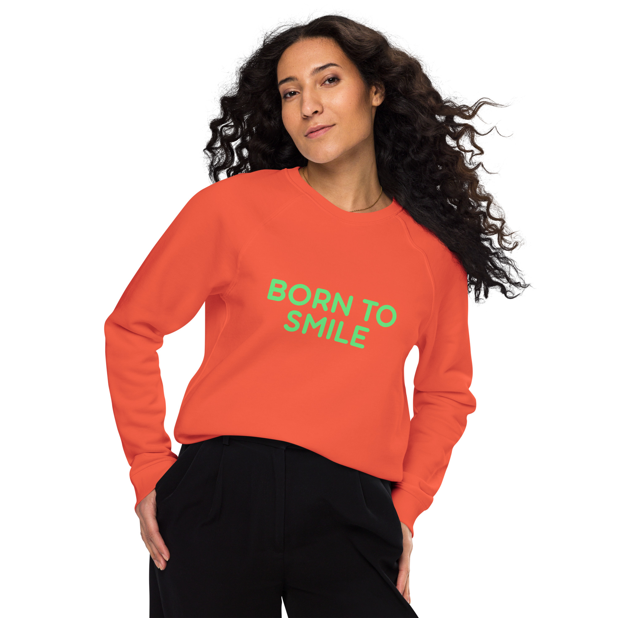 Unisex organic raglan sweatshirt "BORN TO SMILE" - Image 17