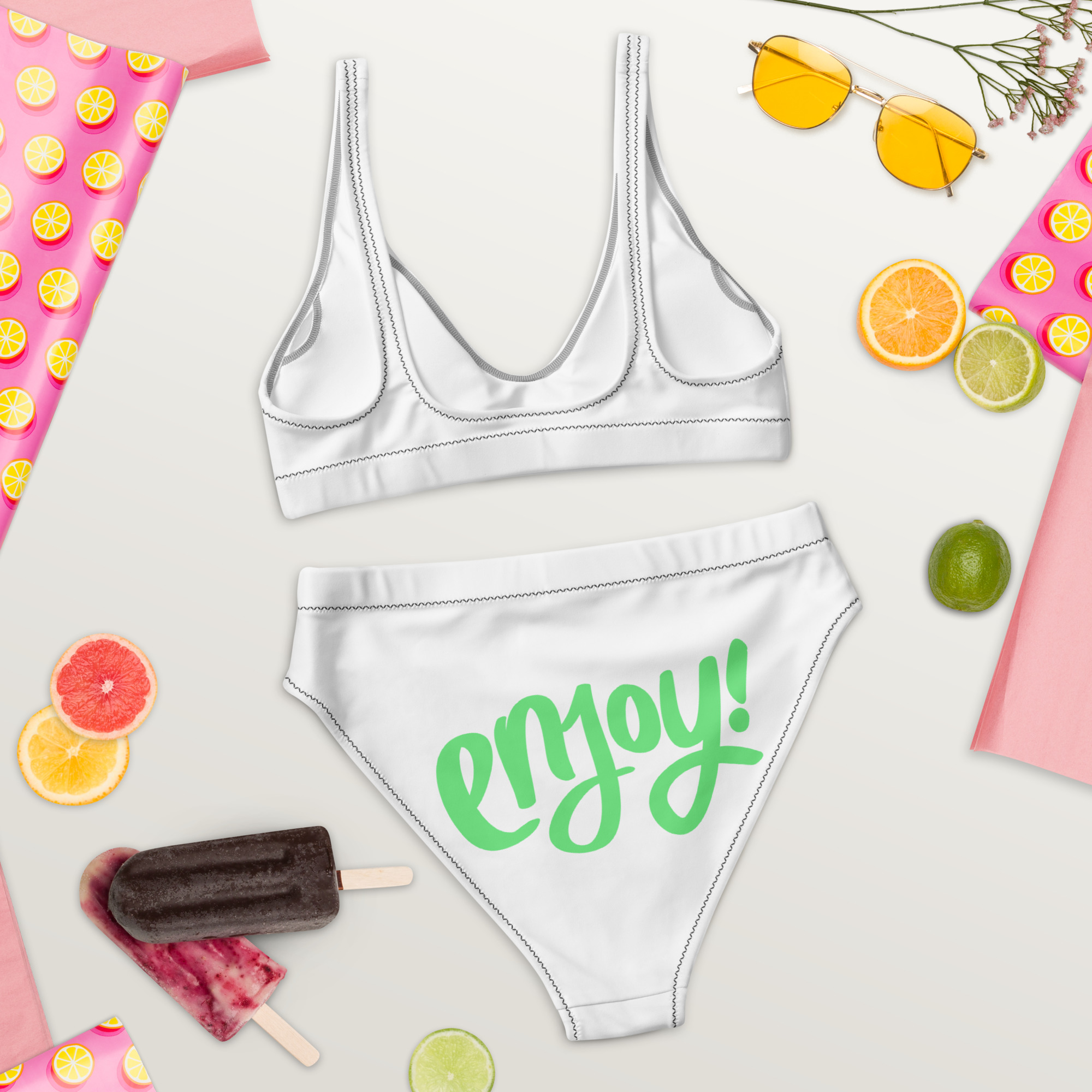 Recycled high-waisted bikini "ENJOY!" - Image 8