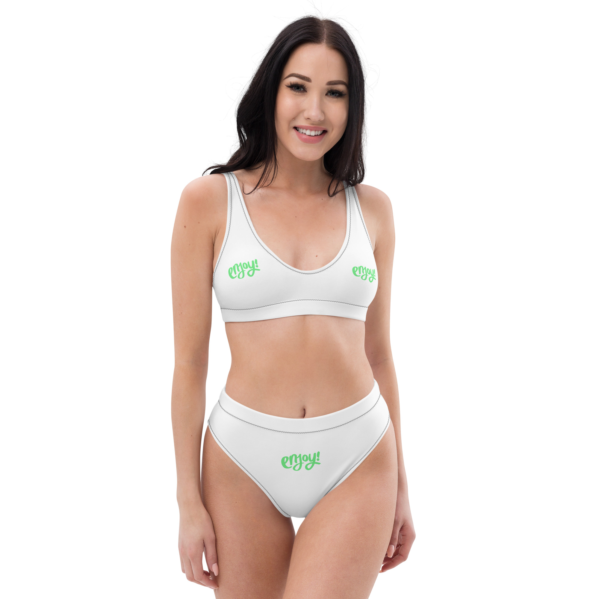 Recycled high-waisted bikini "ENJOY!" - Image 10
