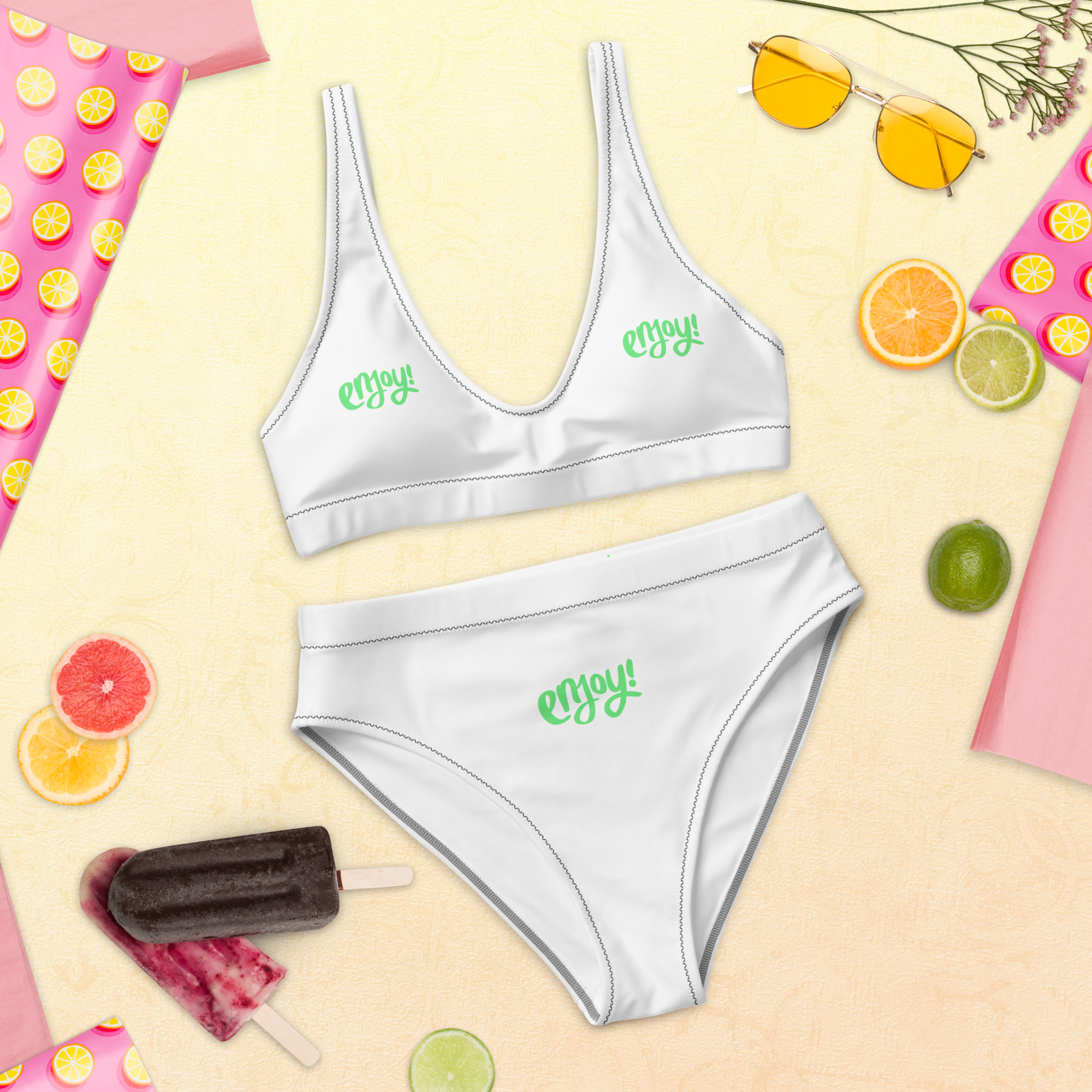 Recycled high-waisted bikini "ENJOY!" - Image 5